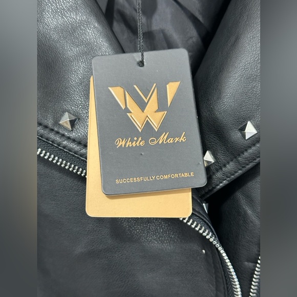 White Mark Black Faux Leather Studded Biker Waist Jacket Silver Accents … - Picture 12 of 16